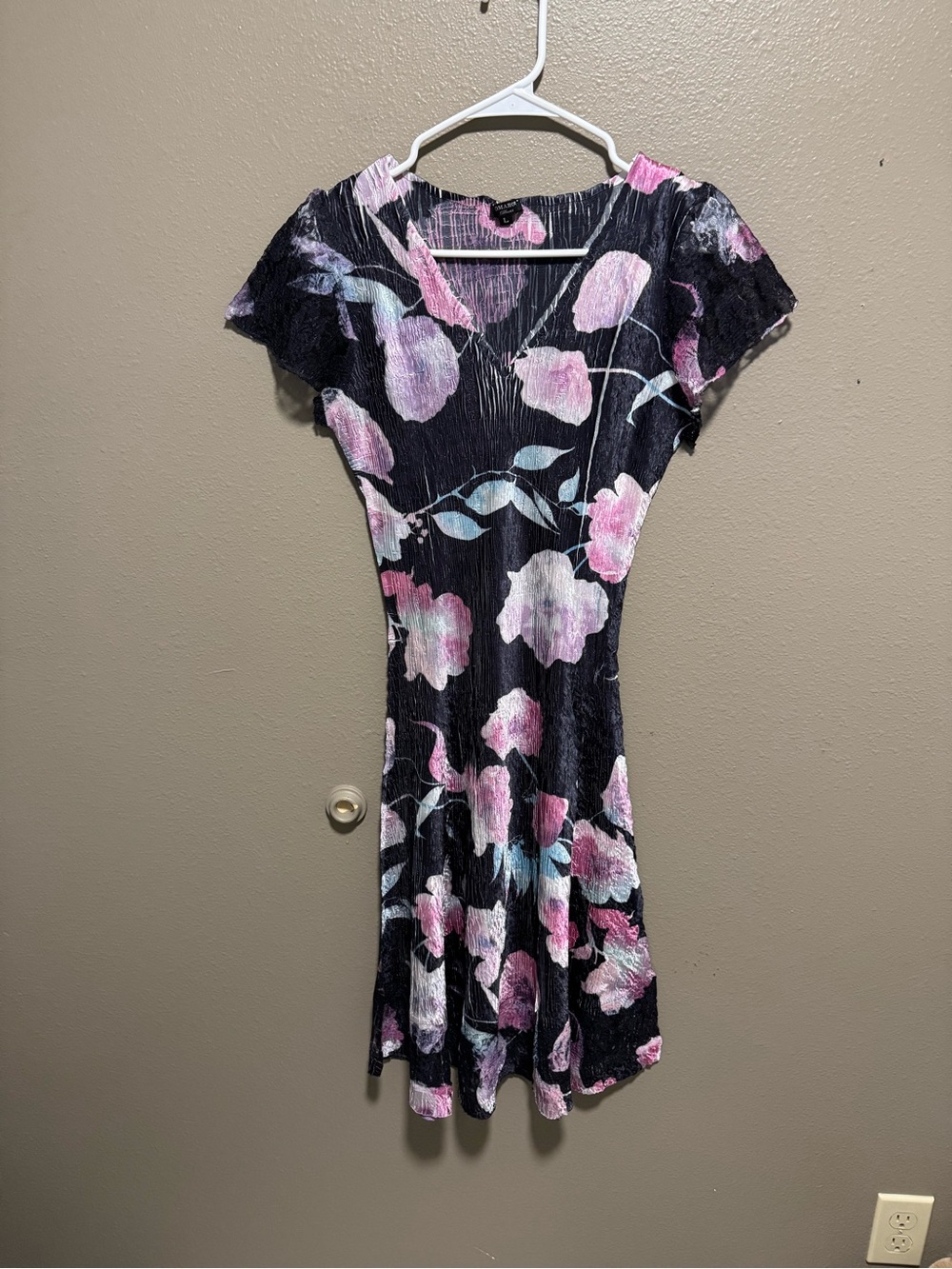 Komarov Black Midi Dress with Pink Floral Print